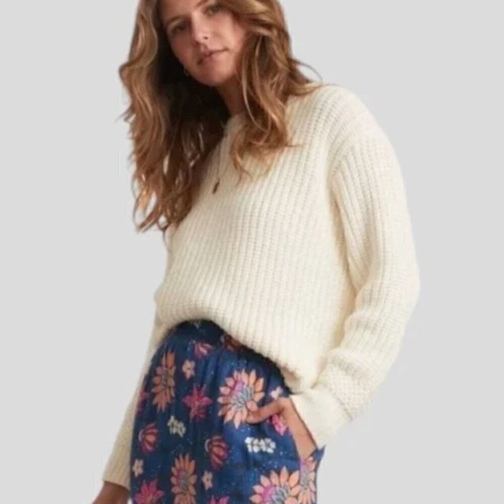 Marine Layer Sweater Oversized Crewneck Knit Merino Wool Blend Top Ivory NWT XL